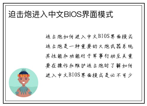 迫击炮进入中文BIOS界面模式